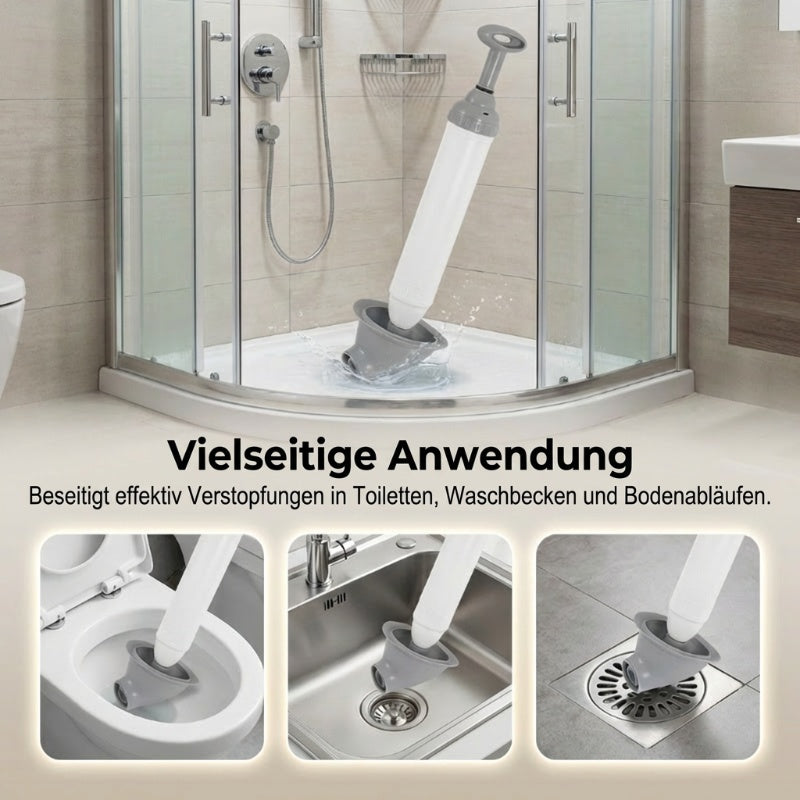 Déboucheur haute pression pour toilettes à usage domestique, élimination immédiate des bouchons, sans produits chimiques, sans saleté.