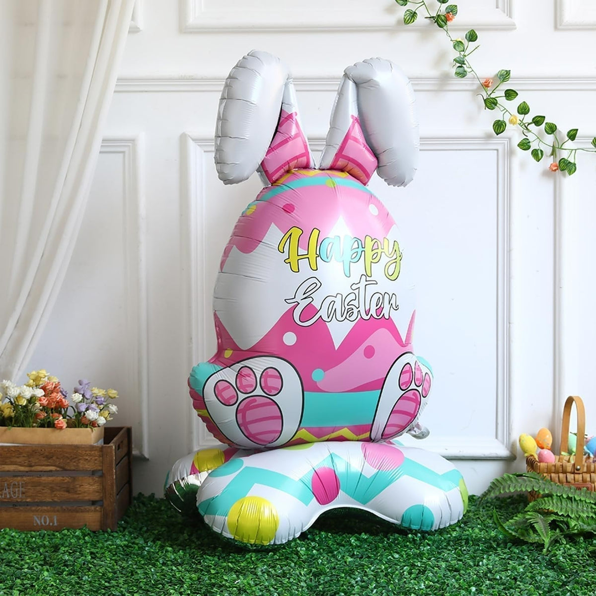 DÉCORATION Ballons 3D sur pied pour Pâques Lapin/Carotte/Poussin/Œuf, décoration festive, gonflage à l'air et parfait pour enfants/jardin