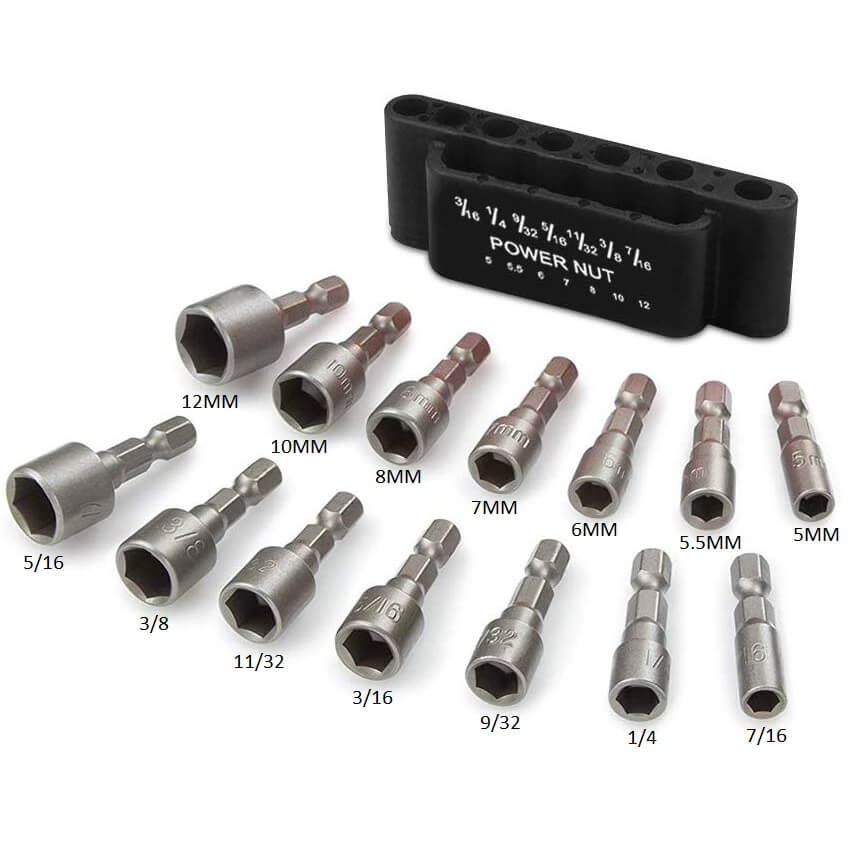Jeu de douilles à chocs avec manche hexagonal - 14 pièces