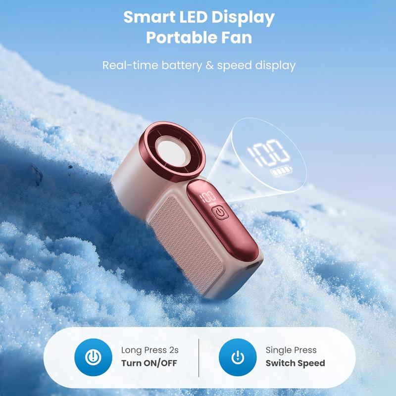 Mini ventilateur portable avec affichage LED, ventilateur de poche turbo 5 vitesses. Rechargeable par USB, refroidissement rapide, idéal pour les voyages et le maquillage. Cadeau parfait. Refroidissement portable.