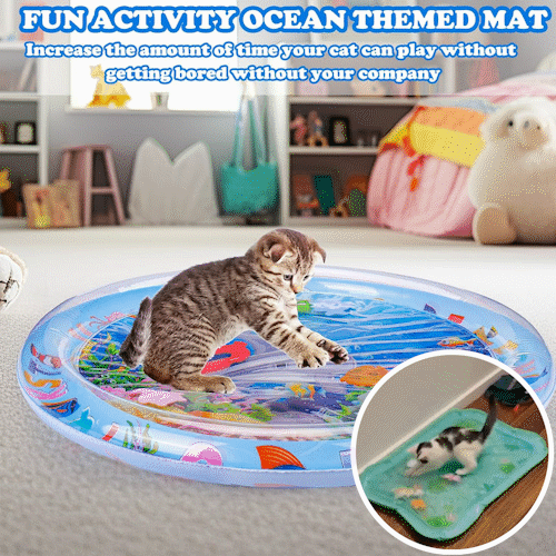 Tapis aquatique interactif pour animaux de compagnie avec poissons flottants + tapis rafraîchissant pour l'été