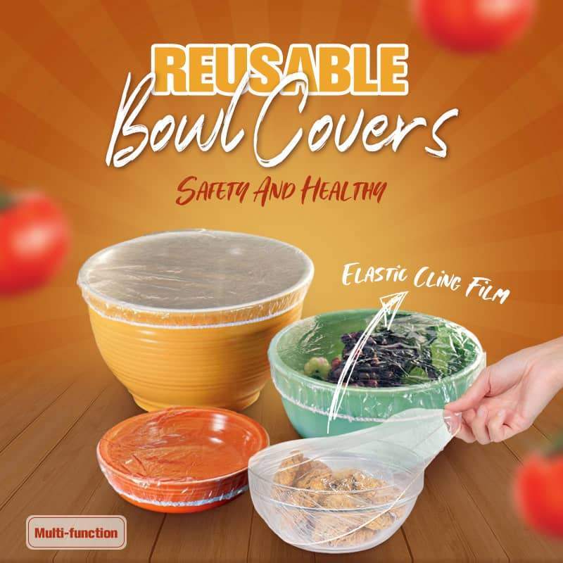 Lot of 100 disposable stretch films for bowls and plates, elastic lids for containers, alternative to cling film for storing leftovers, fruits, vegetables and food in the kitchen