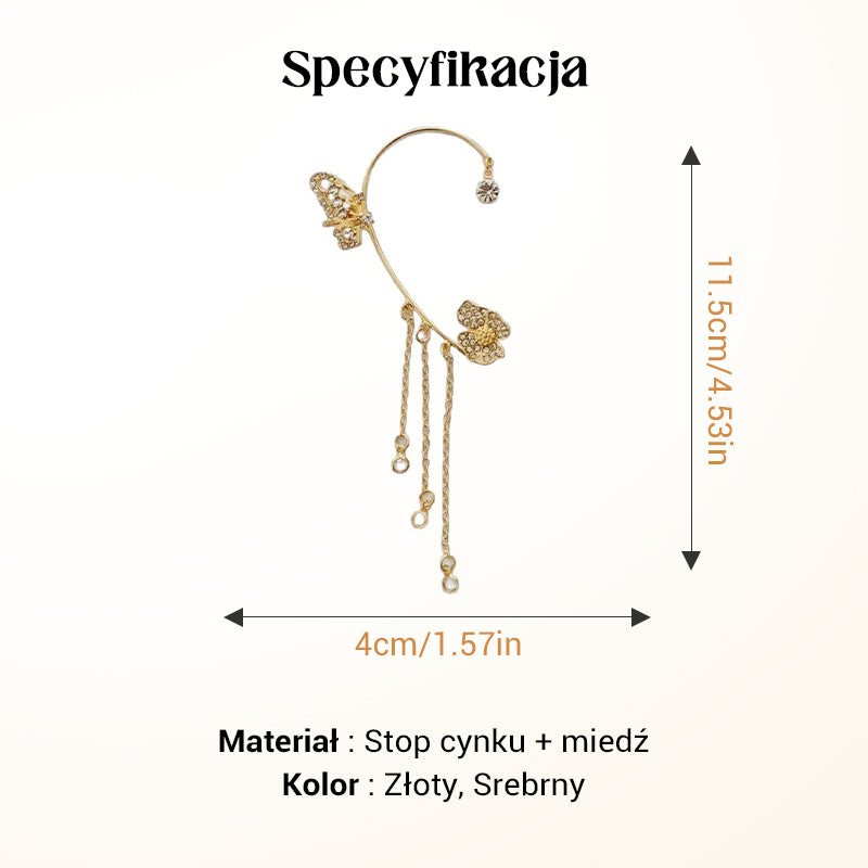 Butterfly-shaped earrings with zirconia and tassels