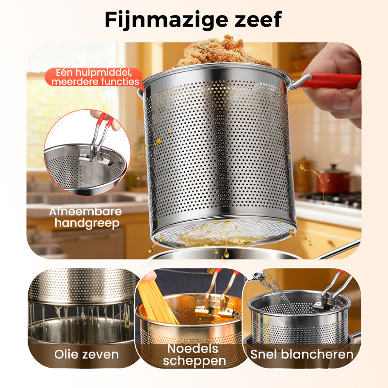 Multifunction Fryer in 304 Food Grade Stainless Steel, Anti-Splash Design & Filter Basket for Fries and Chicken