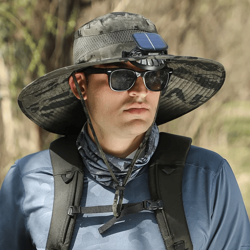 Chapeau de soleil à large bord avec ventilateur solaire