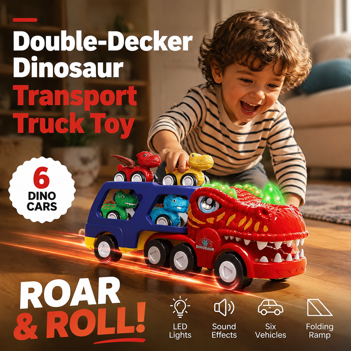 Camion de transport de dinosaures à deux étages (jouet)