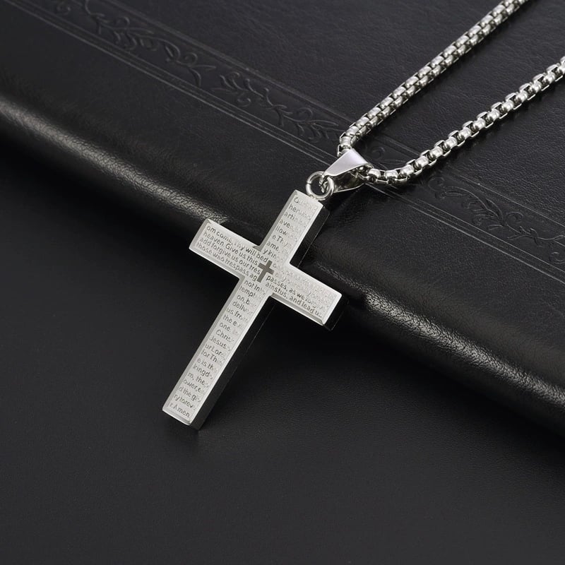 De réduction - Collier croix de Scibble avec prière du Seigneur