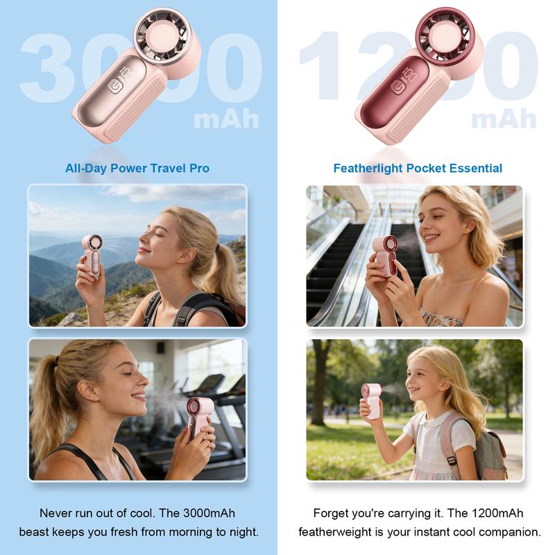 Mini ventilateur portable avec affichage LED, ventilateur de poche turbo 5 vitesses. Rechargeable par USB, refroidissement rapide, idéal pour les voyages et le maquillage. Cadeau parfait. Refroidissement portable.