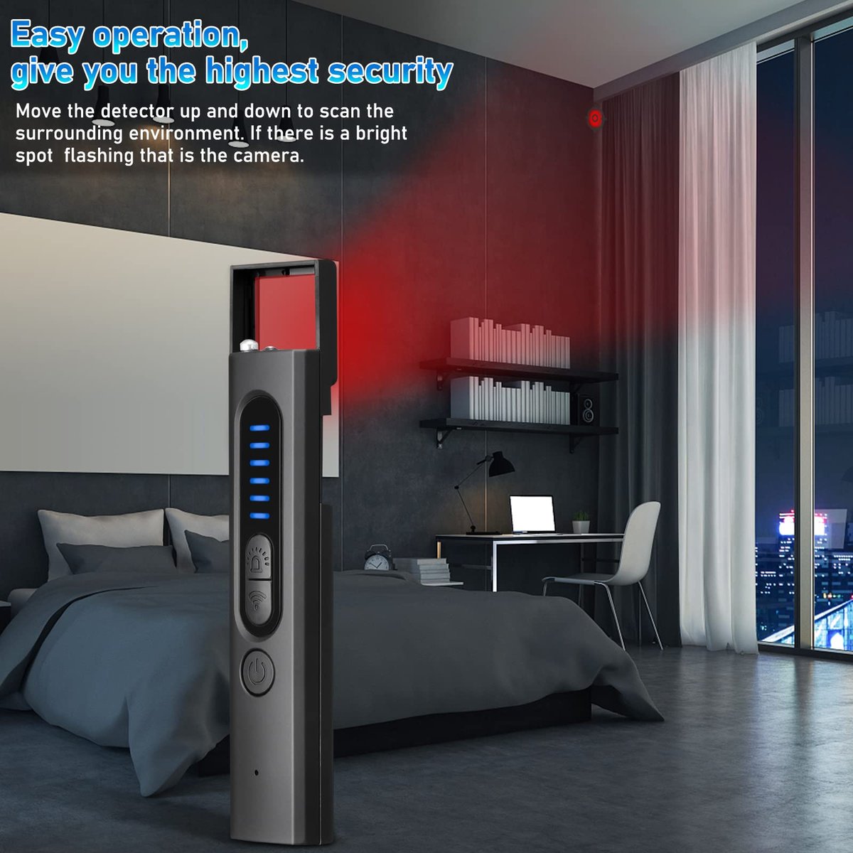 Détecteur de Caméras Espion RF, 6 Niveaux de Sensibilité, Portée 10m, Protection de la Vie Privée