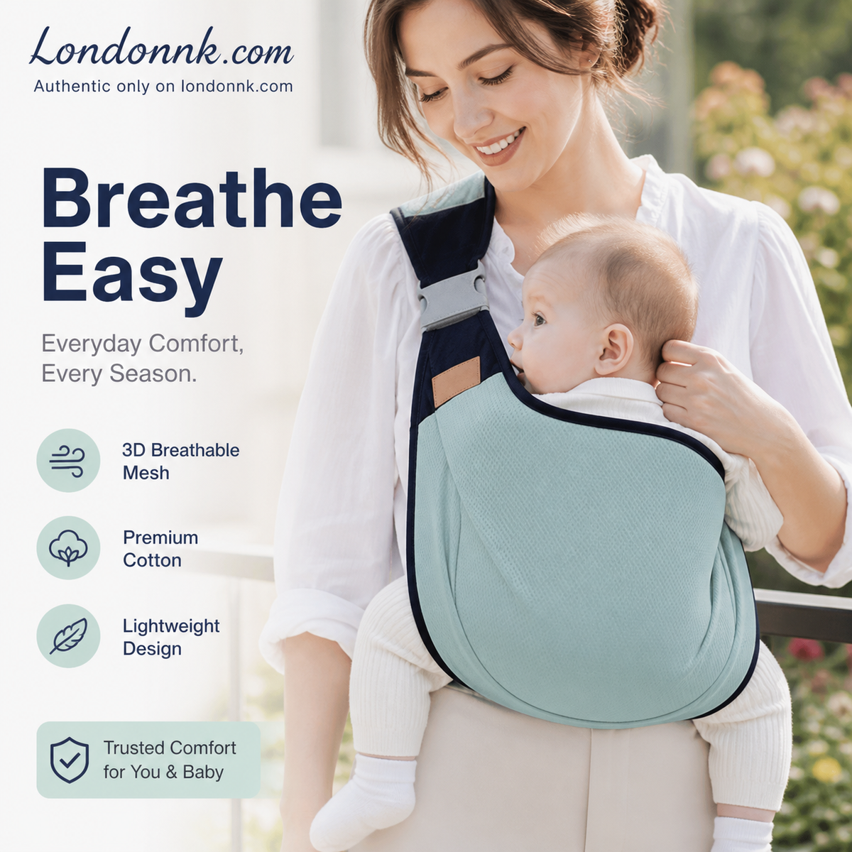Porte-bébé respirant 4 en 1, de 0 à 36 mois, face au parent ou face au monde, ventral ou dorsal. Confort et mains libres pour les parents et le bébé.