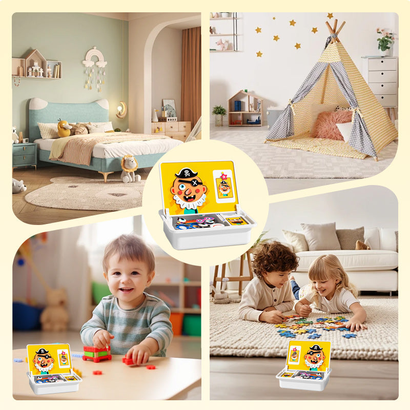 Boîte puzzle magnétique pour enfants avec jeu et planche à dessin