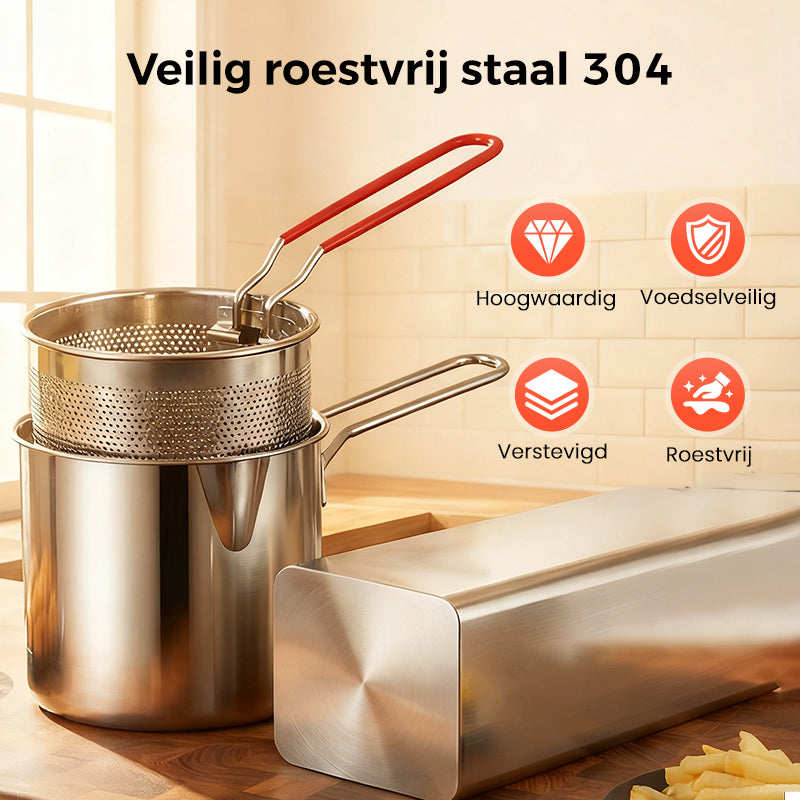 Multifunction Fryer in 304 Food Grade Stainless Steel, Anti-Splash Design & Filter Basket for Fries and Chicken