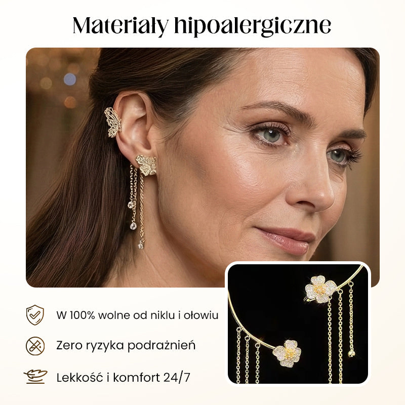 Butterfly-shaped earrings with zirconia and tassels