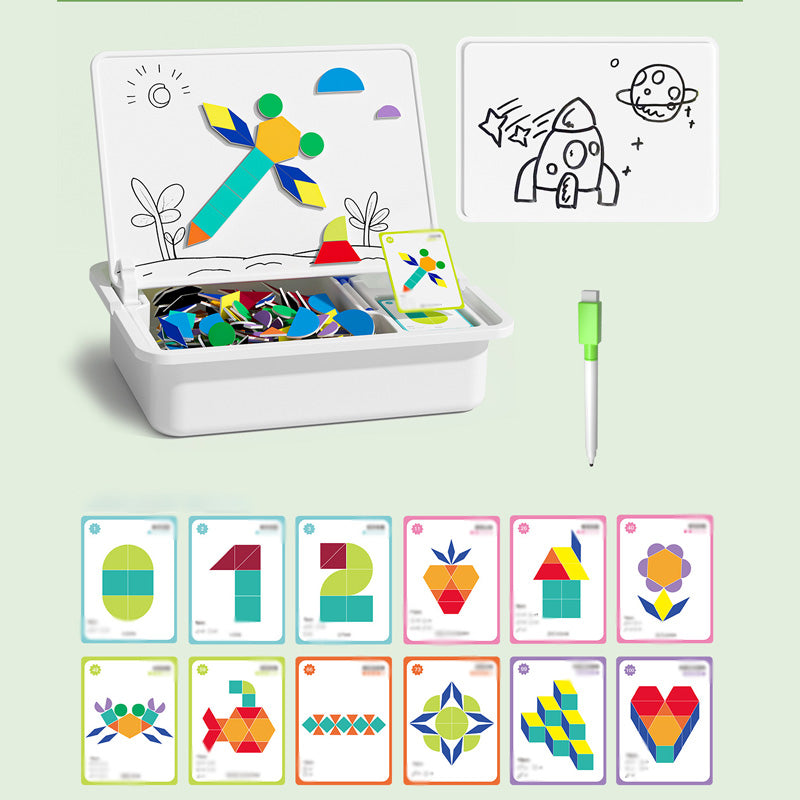 Boîte puzzle magnétique pour enfants avec jeu et planche à dessin