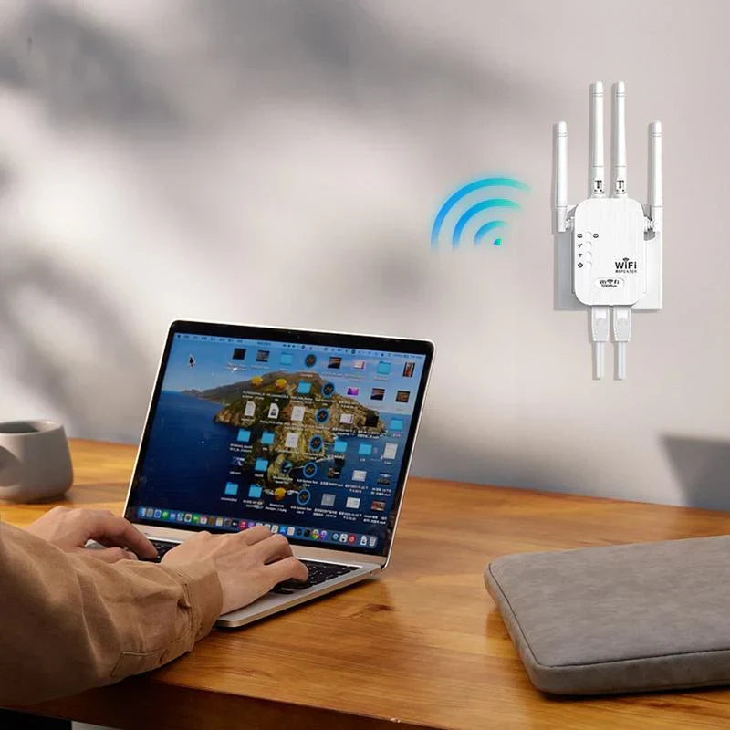 Répéteur WiFi 2025, amplificateur de signal double bande 1200 Mbps (5 GHz/2,4 GHz), couvre 10 000 pieds carrés et 50 appareils, répéteur avec port Ethernet pour la maison
