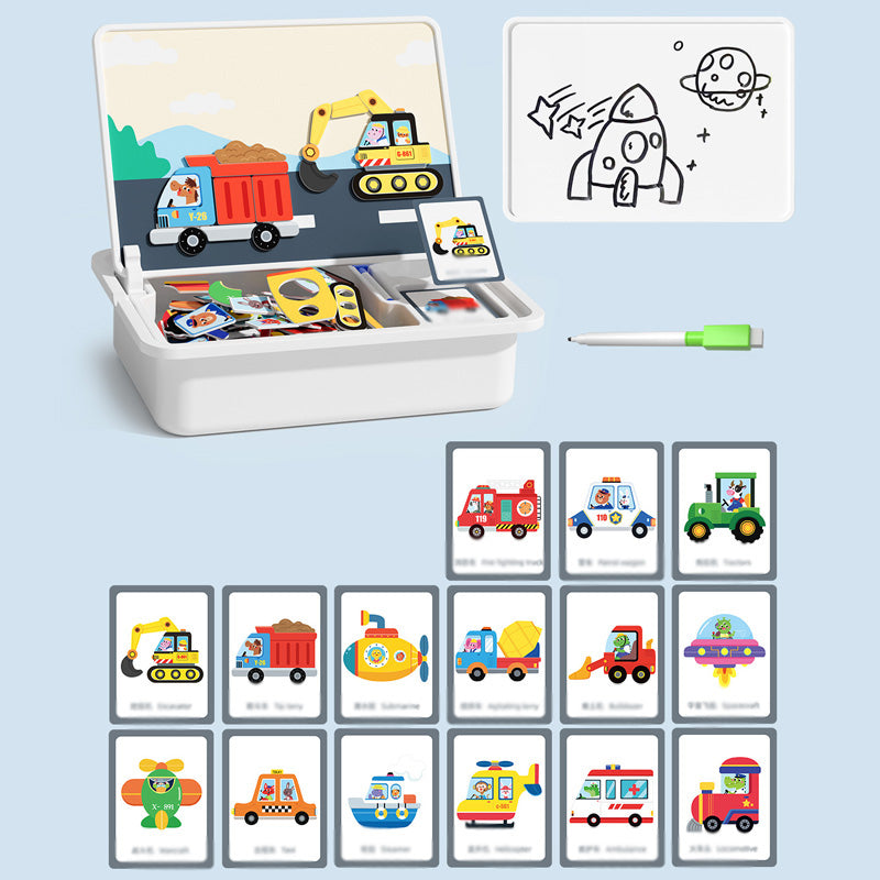 Boîte puzzle magnétique pour enfants avec jeu et planche à dessin