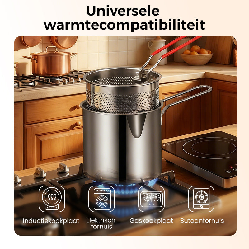 Multifunction Fryer in 304 Food Grade Stainless Steel, Anti-Splash Design & Filter Basket for Fries and Chicken