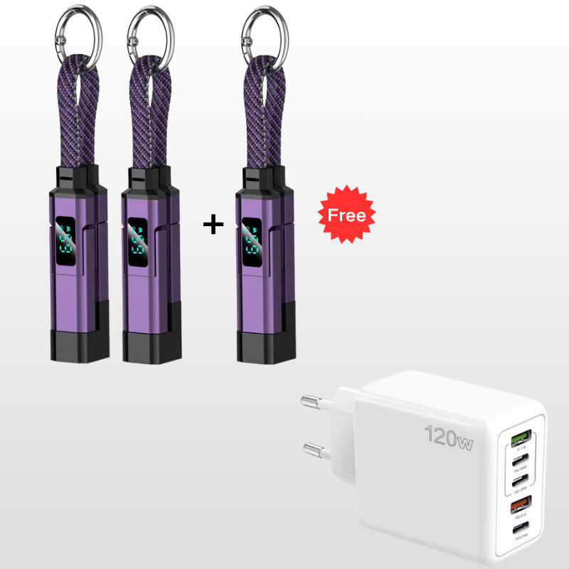 Special offer: Buy 2, get 1 FREE 4-in-1 charging cable with digital display and keychain fast charging, tangle-resistant and compact