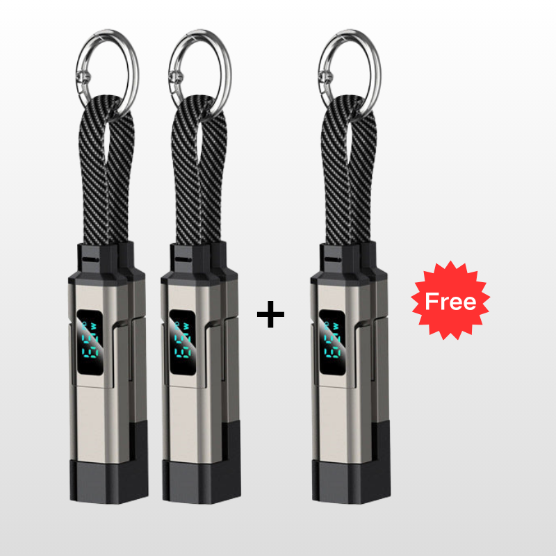 Special offer: Buy 2, get 1 FREE 4-in-1 charging cable with digital display and keychain fast charging, tangle-resistant and compact