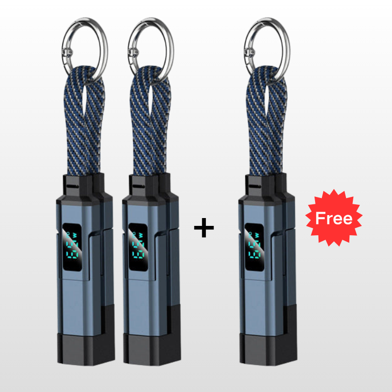 Special offer: Buy 2, get 1 FREE 4-in-1 charging cable with digital display and keychain fast charging, tangle-resistant and compact