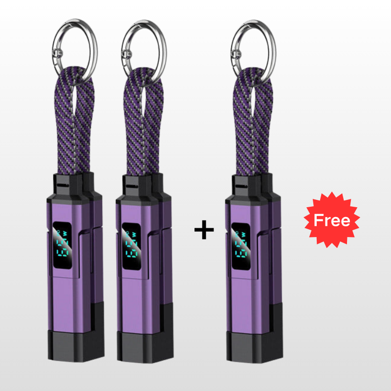 Special offer: Buy 2, get 1 FREE 4-in-1 charging cable with digital display and keychain fast charging, tangle-resistant and compact