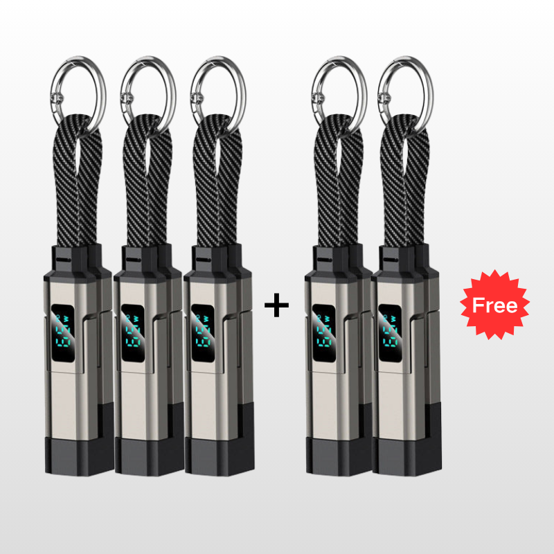 Special offer: Buy 2, get 1 FREE 4-in-1 charging cable with digital display and keychain fast charging, tangle-resistant and compact