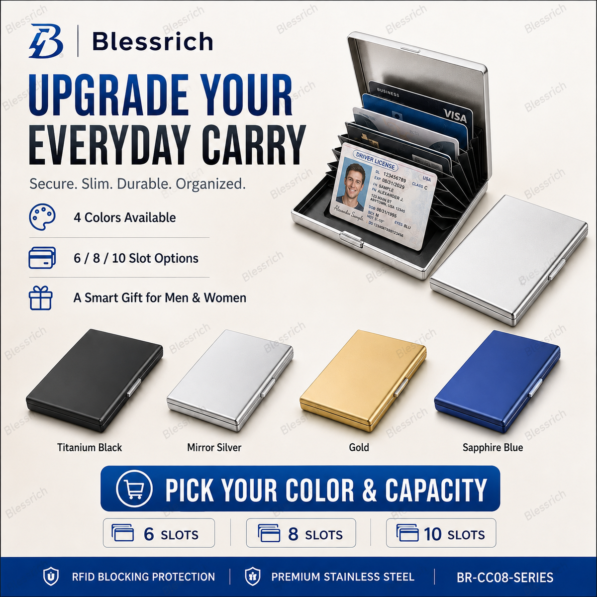 Metallic RFID blocking card holder