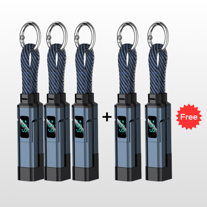 Special offer: Buy 2, get 1 FREE 4-in-1 charging cable with digital display and keychain fast charging, tangle-resistant and compact