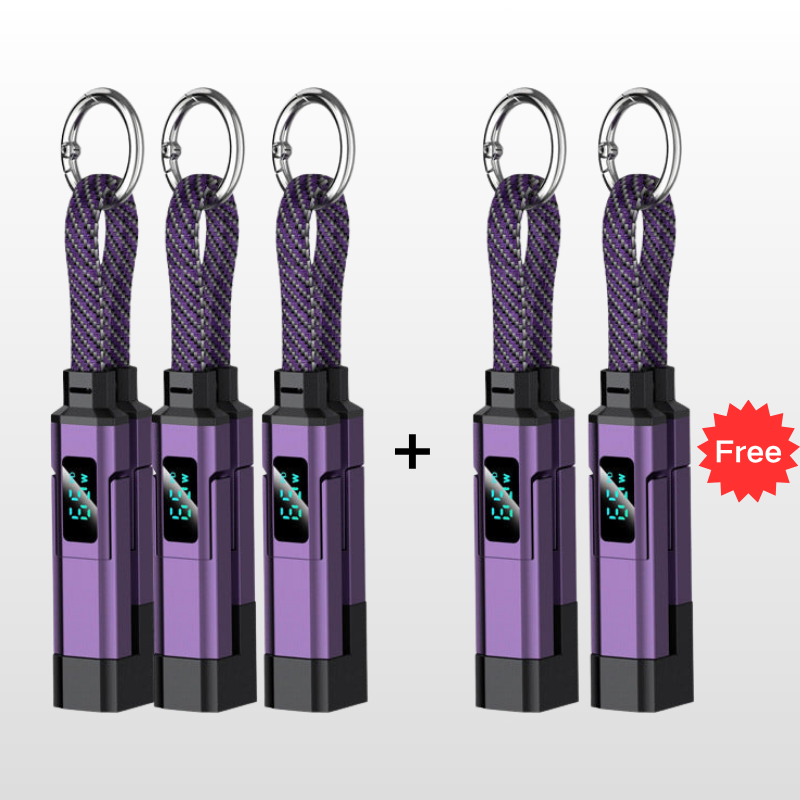 Special offer: Buy 2, get 1 FREE 4-in-1 charging cable with digital display and keychain fast charging, tangle-resistant and compact