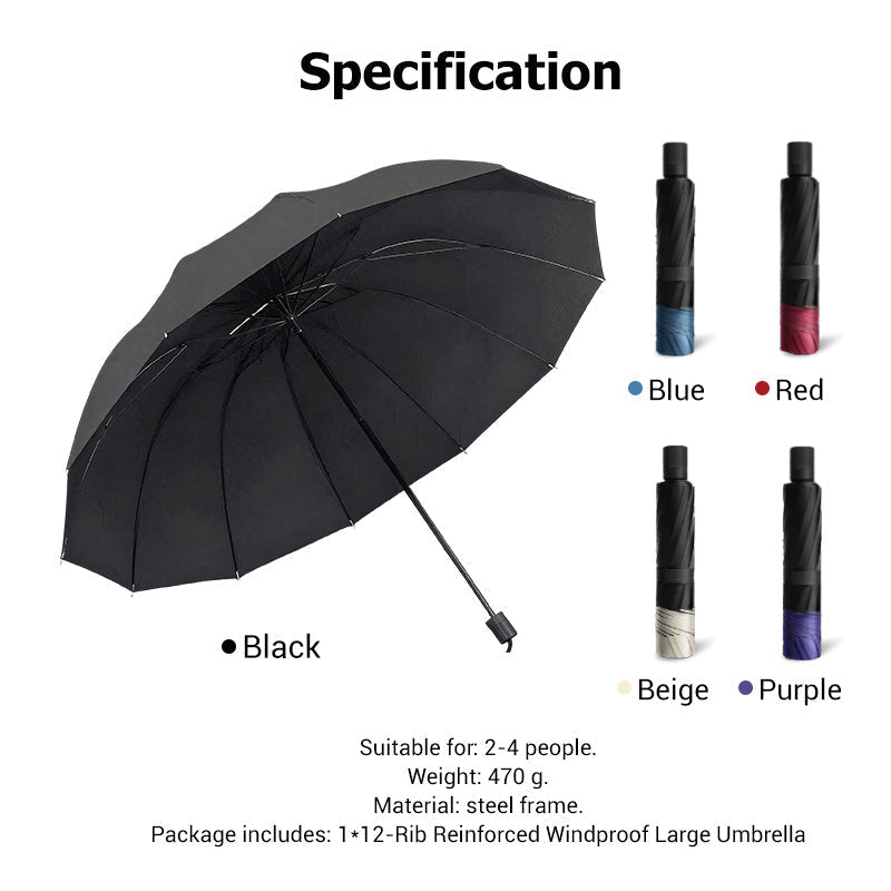 Grand parapluie pliable avec 12 baleines coupe-vent