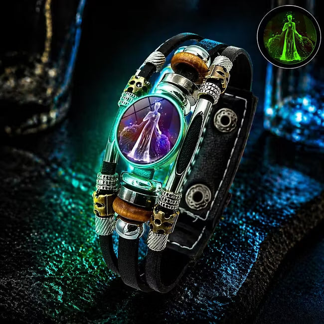 Bracelet en cuir luminescent avec signe du zodiaque pour homme et femme (17,5/20,5 cm)