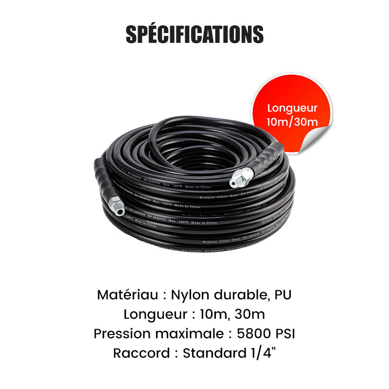 Kit de nettoyage haute pression 5800 PSI pour canalisations - Buse rotative et tuyau renforcé pour déboucher les égouts