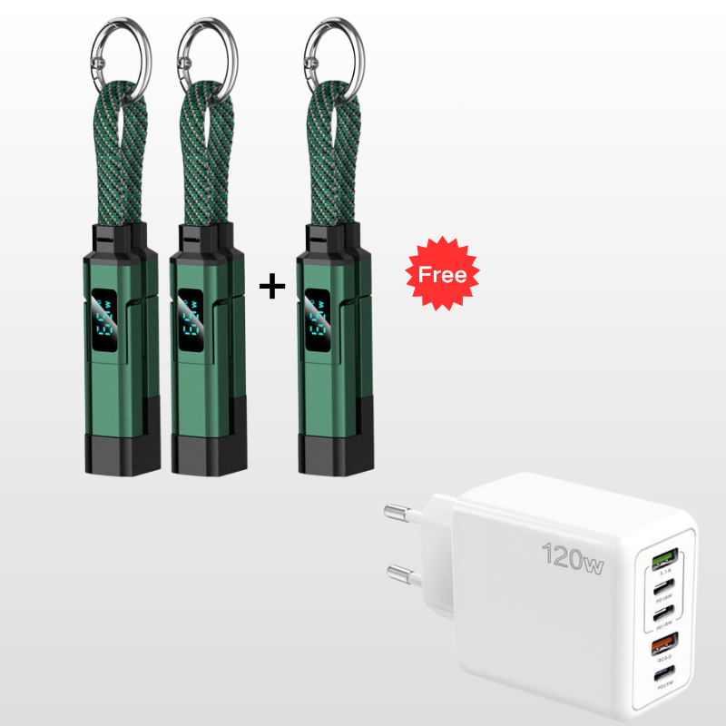 Special offer: Buy 2, get 1 FREE 4-in-1 charging cable with digital display and keychain fast charging, tangle-resistant and compact
