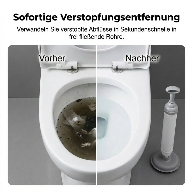 Déboucheur haute pression pour toilettes à usage domestique, élimination immédiate des bouchons, sans produits chimiques, sans saleté.