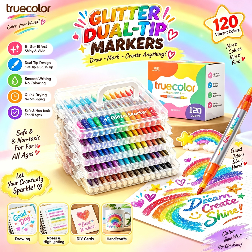 Magical Glitter Markers Dual-Tip Two-Color Art Pens
