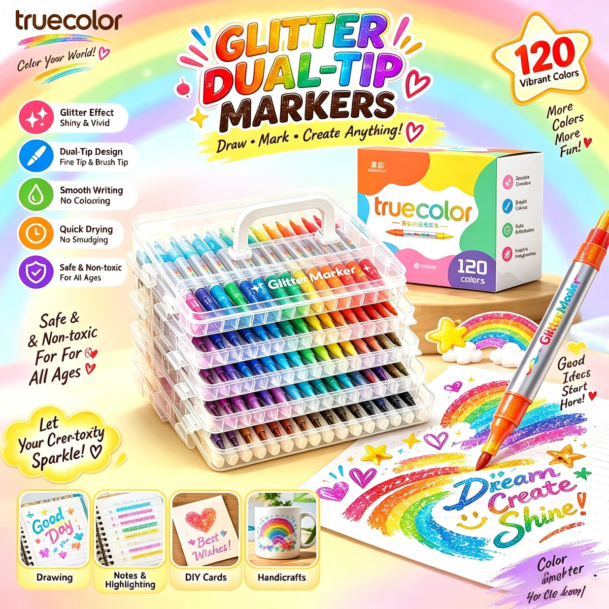Magical Glitter Markers Dual-Tip Two-Color Art Pens