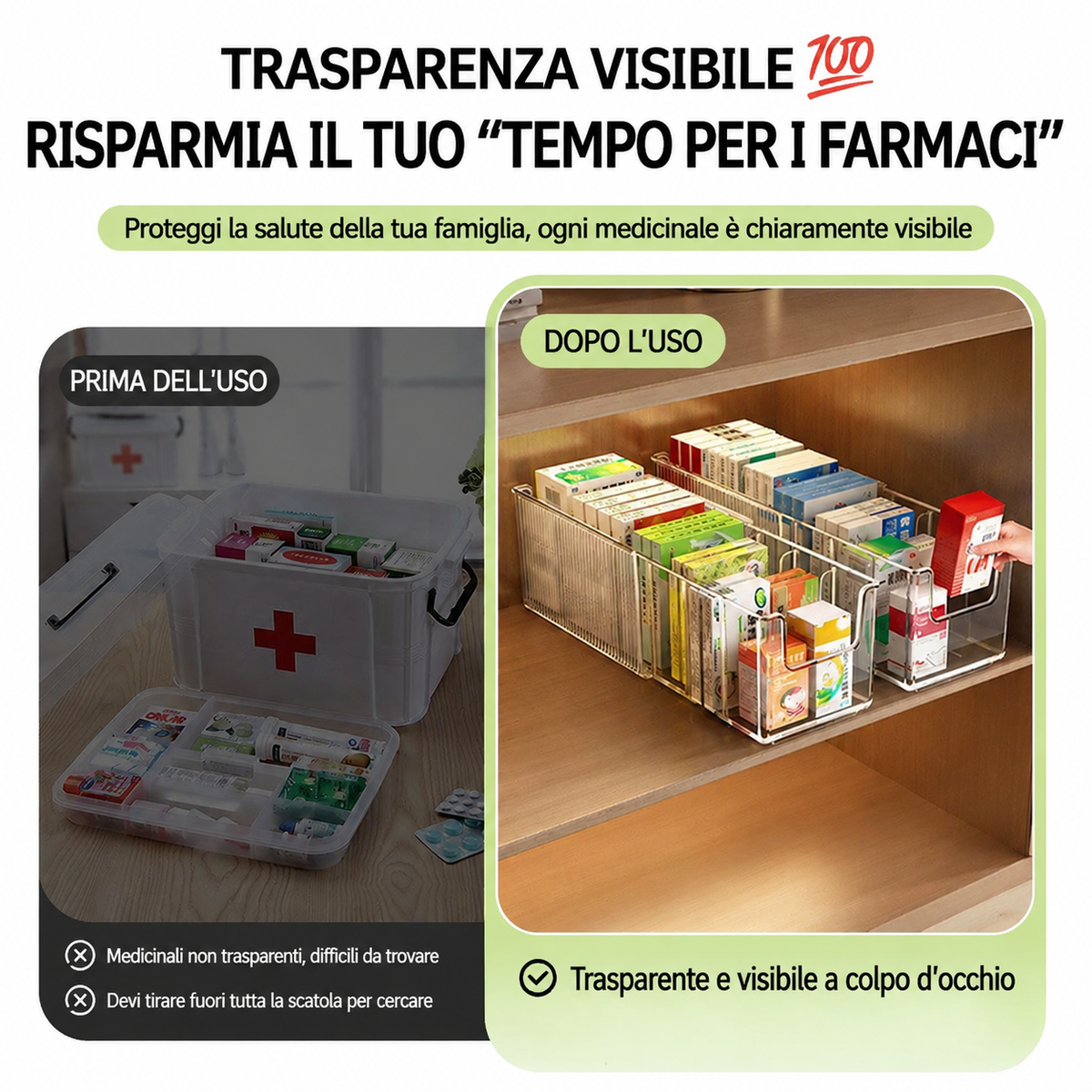 Organiseur de Médicaments Télescopique Transparent Extensible, Parfait pour Ranger Votre Armoire à Pharmacie