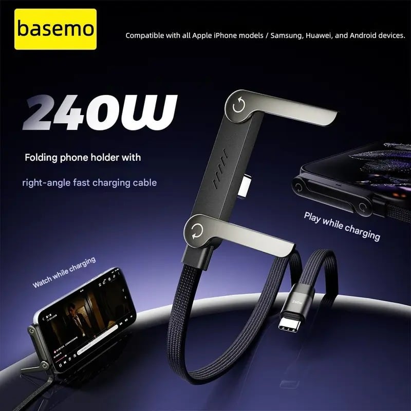 2-in-1 Braided Fast Charging Cable with Integrated Phone Stand