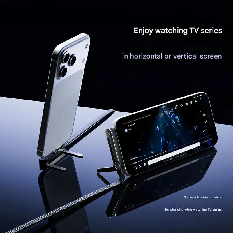 2-in-1 Braided Fast Charging Cable with Integrated Phone Stand