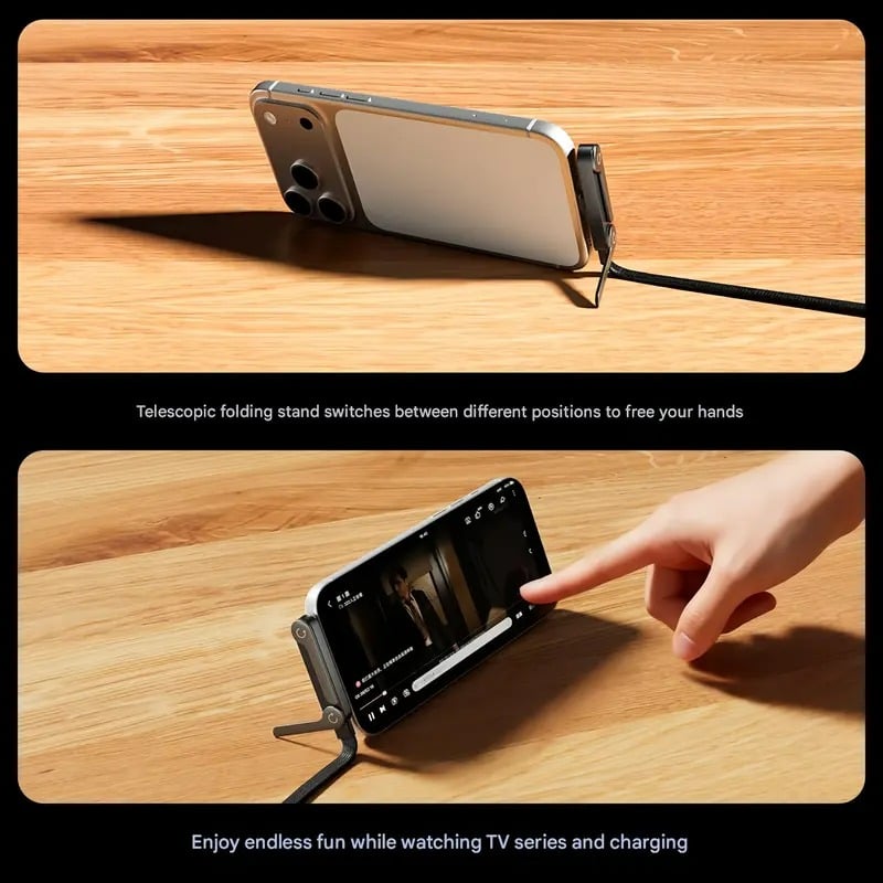 2-in-1 Braided Fast Charging Cable with Integrated Phone Stand
