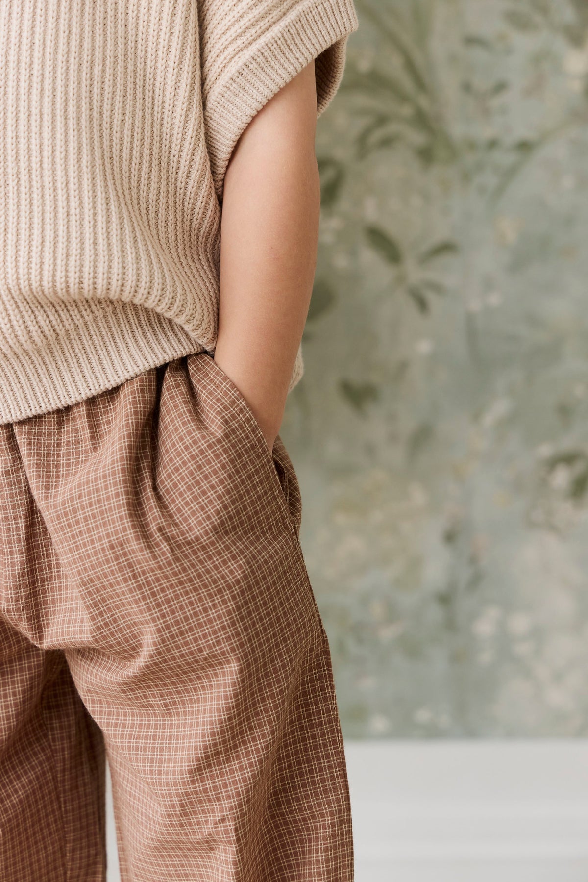 Pantalon large à carreaux de fenêtre en coton biologique décontracté avec taille élastique et lien à la taille pour tenues décontractées pour enfants