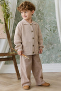 Pantalon large en coton biologique à carreaux marron cacao décontracté avec taille élastiquée et cordon décoratif à la taille pour le quotidien des enfants