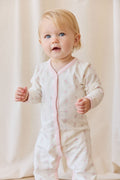 Grenouillère Pyjama une pièce en Coton Extensible Imprimé Roses Blanches et Roses avec Bordure Rose et Tissu Doux Extensible pour Bébés et Tout-petits
