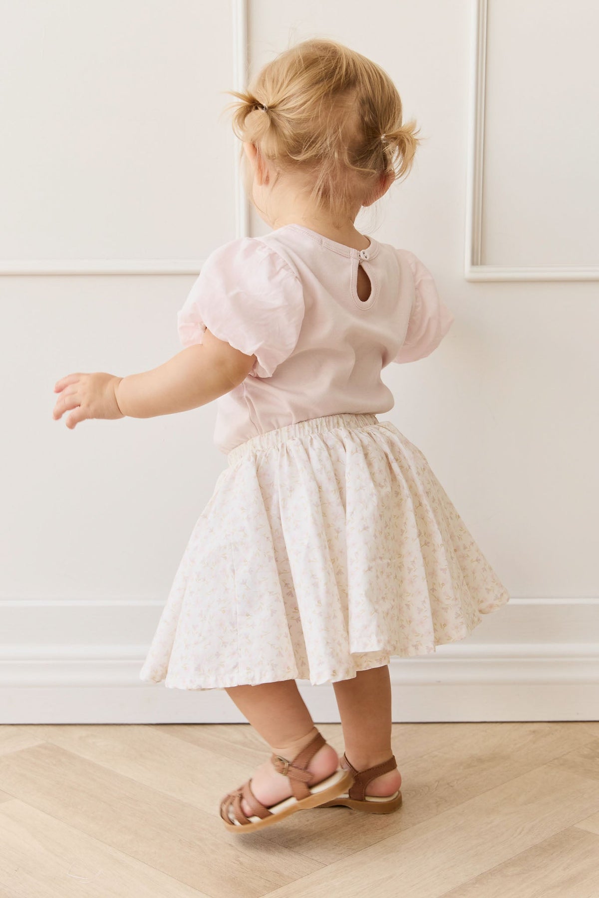 Jupe plissée en coton biologique imprimé floral mauve Bélier féminin, avec taille élastique et nœud décoratif pour filles, tenue décontractée chic