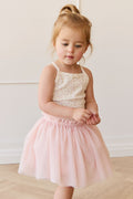 Jupe Féminine en Tulle et Coton Rose Brumeux Uni avec Superposition Plissée Fluide et Ton Pastel Délicat pour Occasions Habillées Filles
