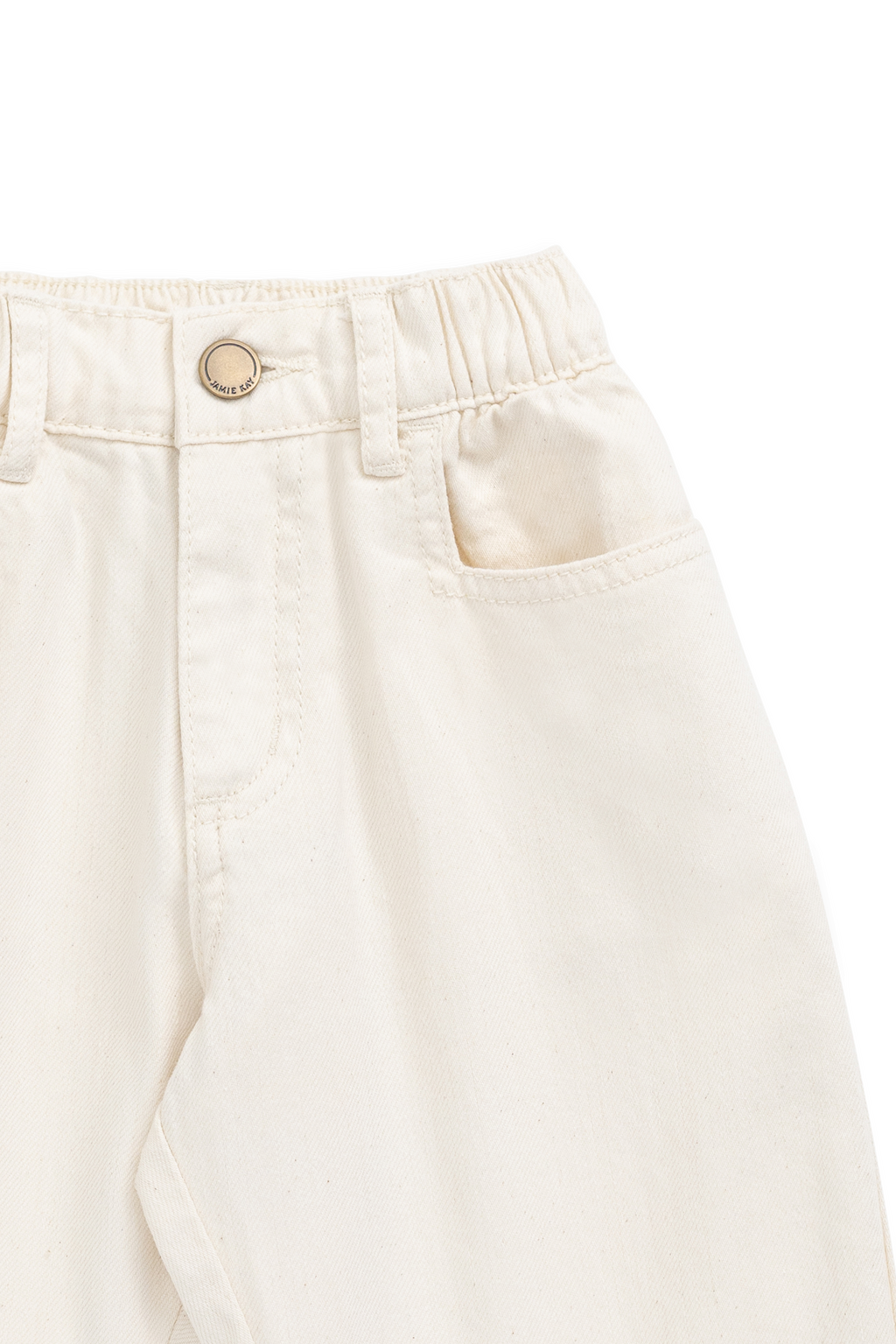 Pantalon droit classique pour enfant en coton et élasthanne crème uni, taille élastique et poches fonctionnelles pour un look décontracté