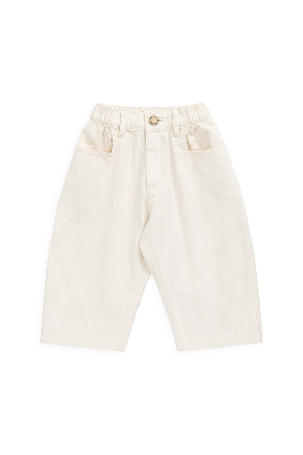 Pantalon droit classique pour enfant en coton et élasthanne crème uni, taille élastique et poches fonctionnelles pour un look décontracté