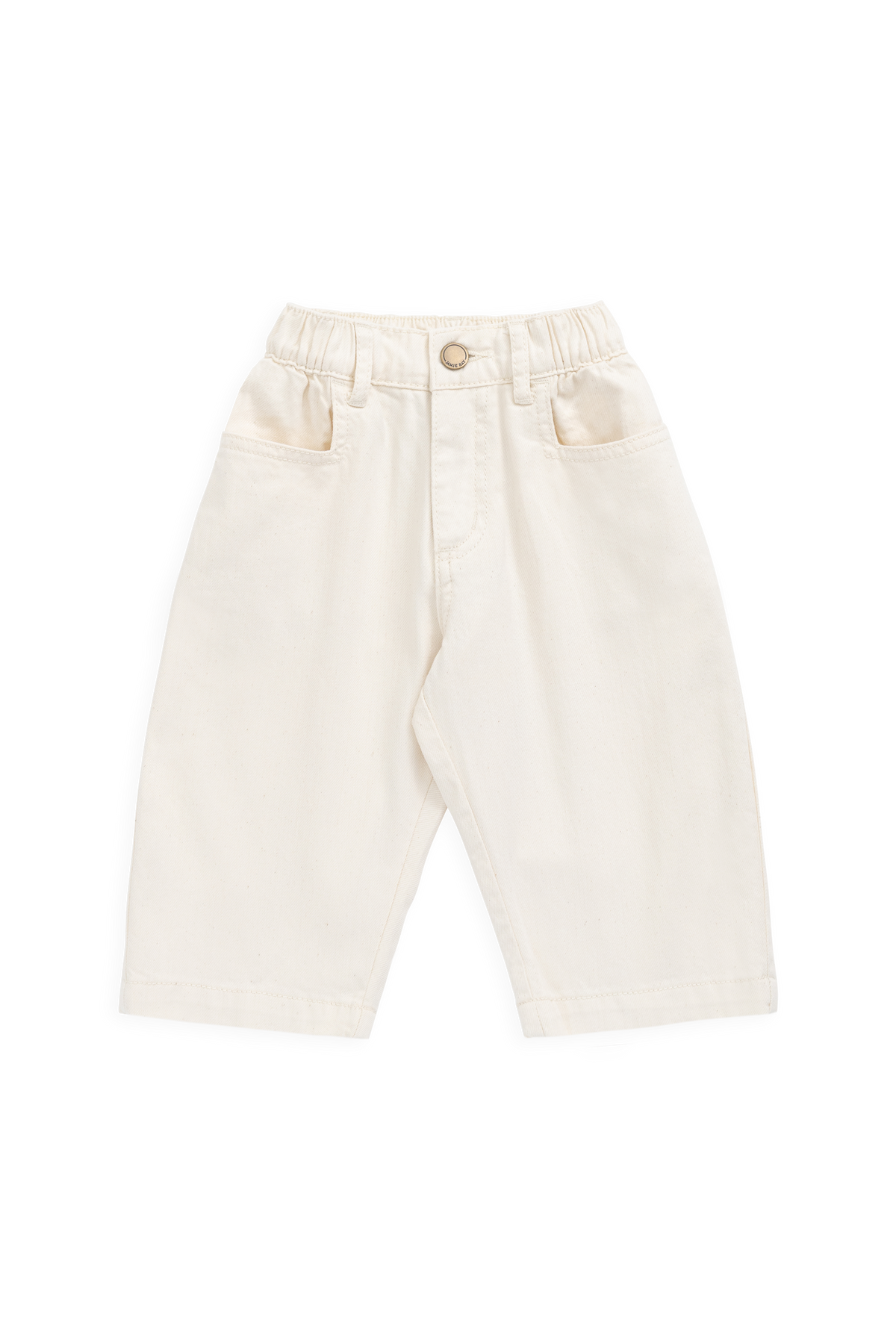 Pantalon droit classique pour enfant en coton et élasthanne crème uni, taille élastique et poches fonctionnelles pour un look décontracté