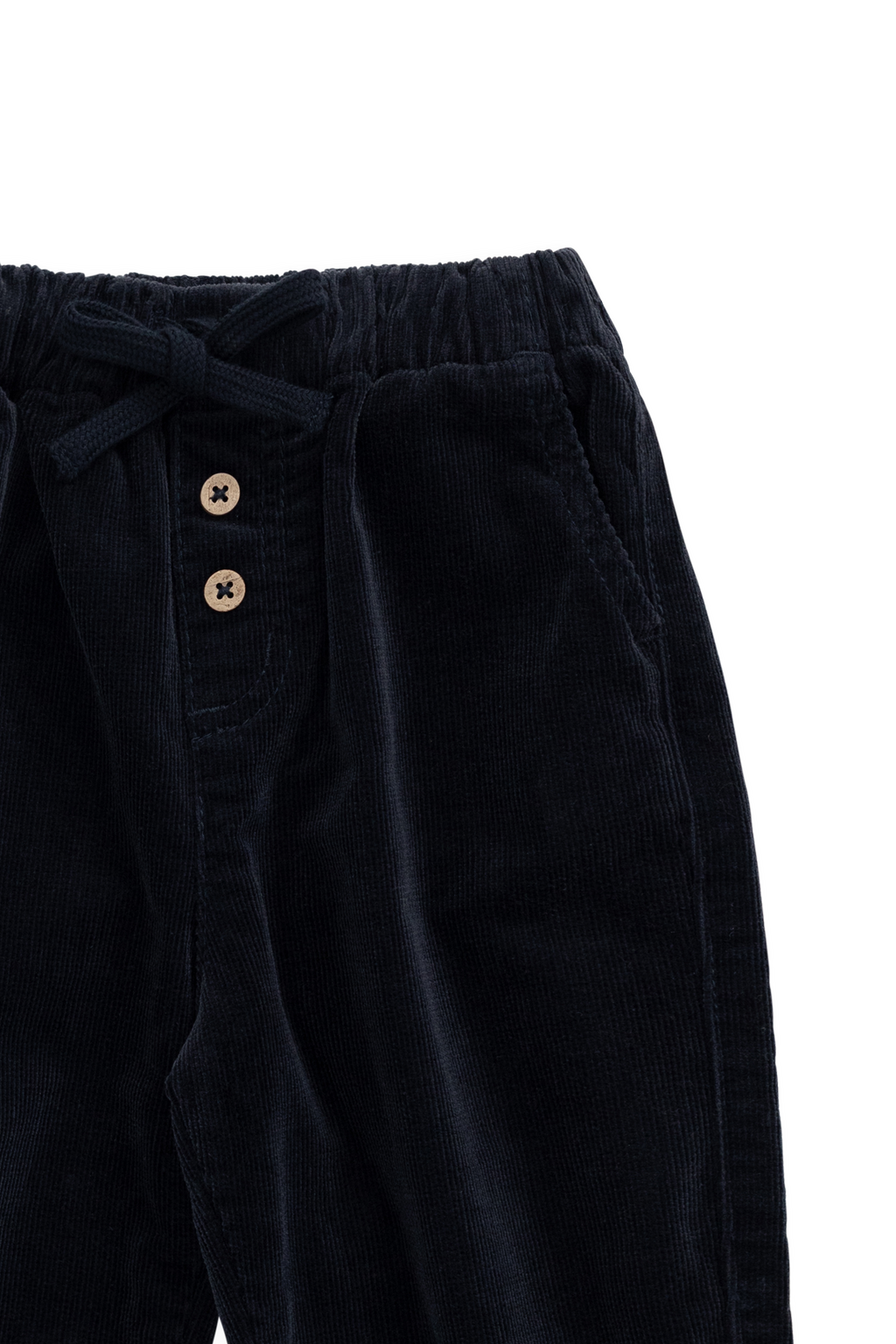 Pantalon Enky classique en coton élasthanne d'aspect velours côtelé avec détail noué sur le devant et chevilles élastiquées pour une tenue chic et décontractée pour enfants