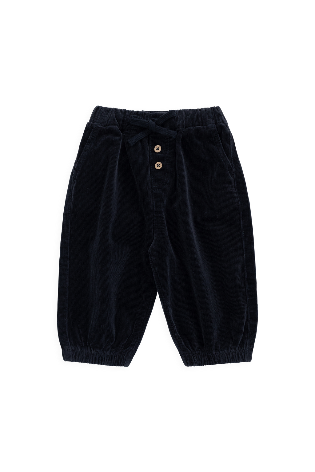 Pantalon Enky classique en coton élasthanne d'aspect velours côtelé avec détail noué sur le devant et chevilles élastiquées pour une tenue chic et décontractée pour enfants